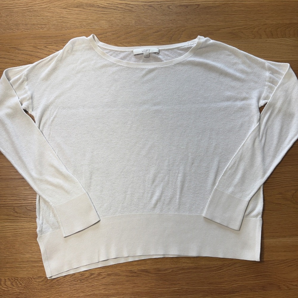 LOFT Womens White Lightweight Knit Dolman Sleeve Boat Neck Sweater Size M